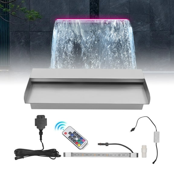 110V 12inch Pool Fountain Waterfall Spillway Multi-Color LED Light Strip with Remote for Garden, Yard, Patio, Rockery, Company Forecourt