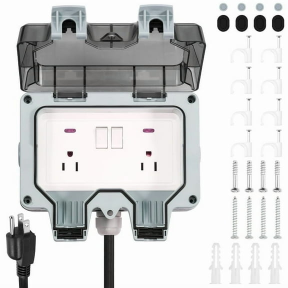 110V 15A Garden Wall Electrical Outlet With Extension Cord Waterproof High Efficiency Outdoor Socket Box for Garage Yard Sport Field