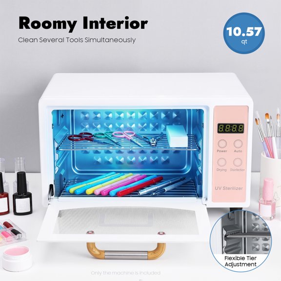 110V 160W Tool Sterilizer Dryer Box, 75 Working Temp 10L Capacity, Double Layer Metal Mesh Rack for Nail Tattoo Instrument Sanitizing