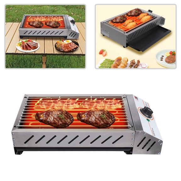 110V 1800W BBQ Grill, Electric Barbecue Grill, Stainless Steel Countertop Griller