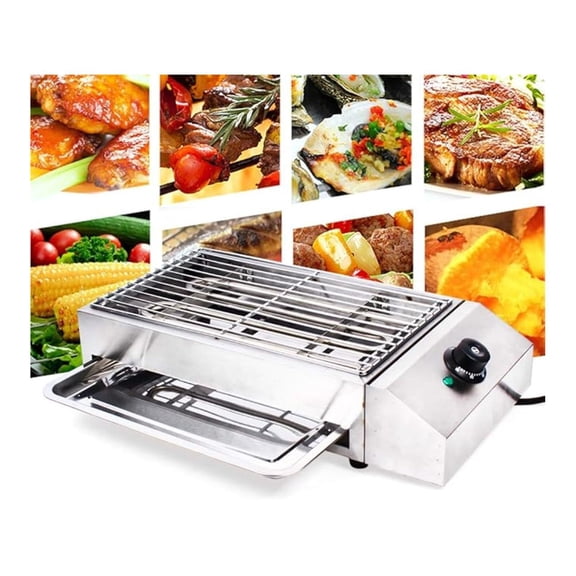 110V 1800W Electric Grill Portable Barbecue Oven Stainless Steel BBQ Grill Countertop Flat Top Electric Grill for Indoor Restaurant Outdoor Camping Party Sliver