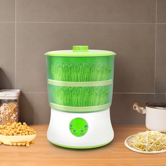 110V 2 Layers Intelligent Automatic Bean Sprouts Maker Growing kit with 360 Sprinkler & 3 Seasonal Modes for Radish Wheatgrass Broccoli Sprouts