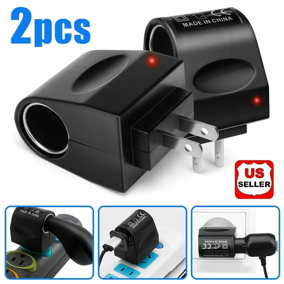 PLGEBR 110V- 220V AC Wall Plug To 12V DC Car Cigarette Lighter Converter Socket Adapter