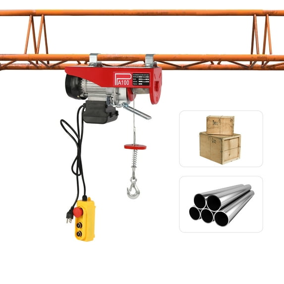 110V 220lbs Electric Hoist Crane Winch with Remote Control,Single/Double Slings and Emergency Stop Function