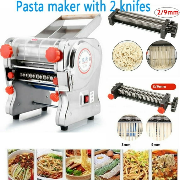 110V 240mm Electric Pasta Press Maker Automatic Noodles Machine Dumpling Skin Maker +3/9mm Wide Noodle Cutter +2mm/6mm Noodle Cutter