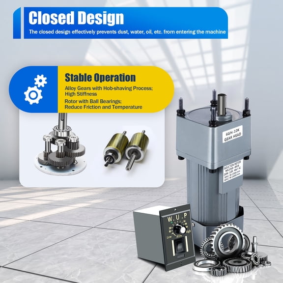 110V 250W AC Gear Reduction Motor Electric+Variable Speed Control Reversible Grey for Packaging, Printing