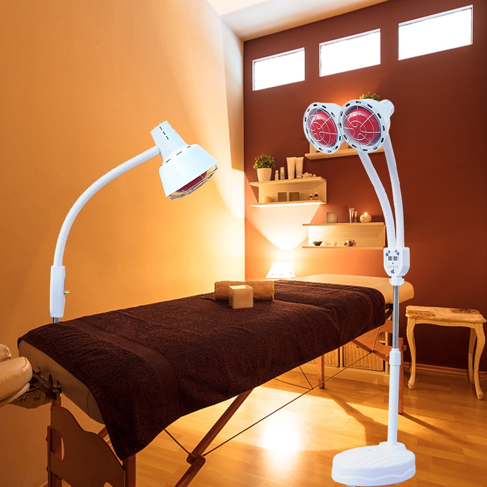 110V 275W 2-Head Infrared Red Heat Light Therapy Lamp Pain Relief Floor Stand  Adjustable Temperature 0-115 for Offices, Bedrooms, Beauty Salons