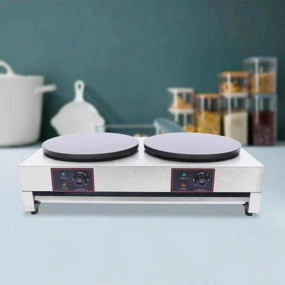 110V 3.4kw Stainless Steel Electric Crepe Maker 33.86*20.08*9.45in Electric Crepe Maker Silver 2 Pans