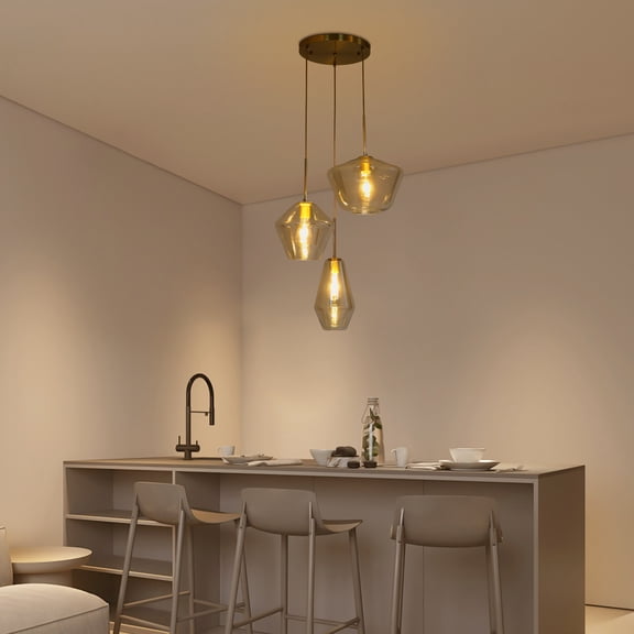 110V 3-Light Multi Size Glass Pendant Light Set, Round Canopy Assembly, 3 E26 Lamp Holders (Bulbs Not Included), Dining Island Decor Lamp