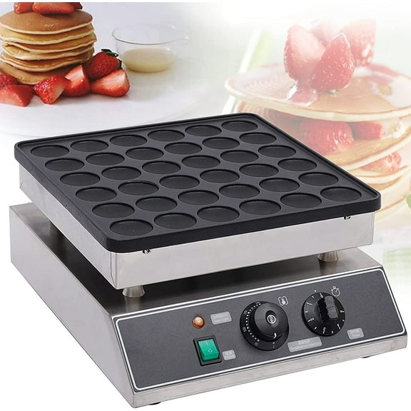 110V 36 Holes Mini Dutch Pancakes Maker 1000W  Muffin Machine Stainless Steel Non-stick Home Muffin Pancake Machine for Bakery Home and Kitchen Restaurant (13.58" x 15.94" x 7.28")