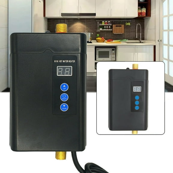 110V 3KW Modern Electric Hot Water Heater Instant Tankless Boiler Shower Kitchen Remote Control 9.45*5.31*2.56in for Homes, Kitchens, Apartments