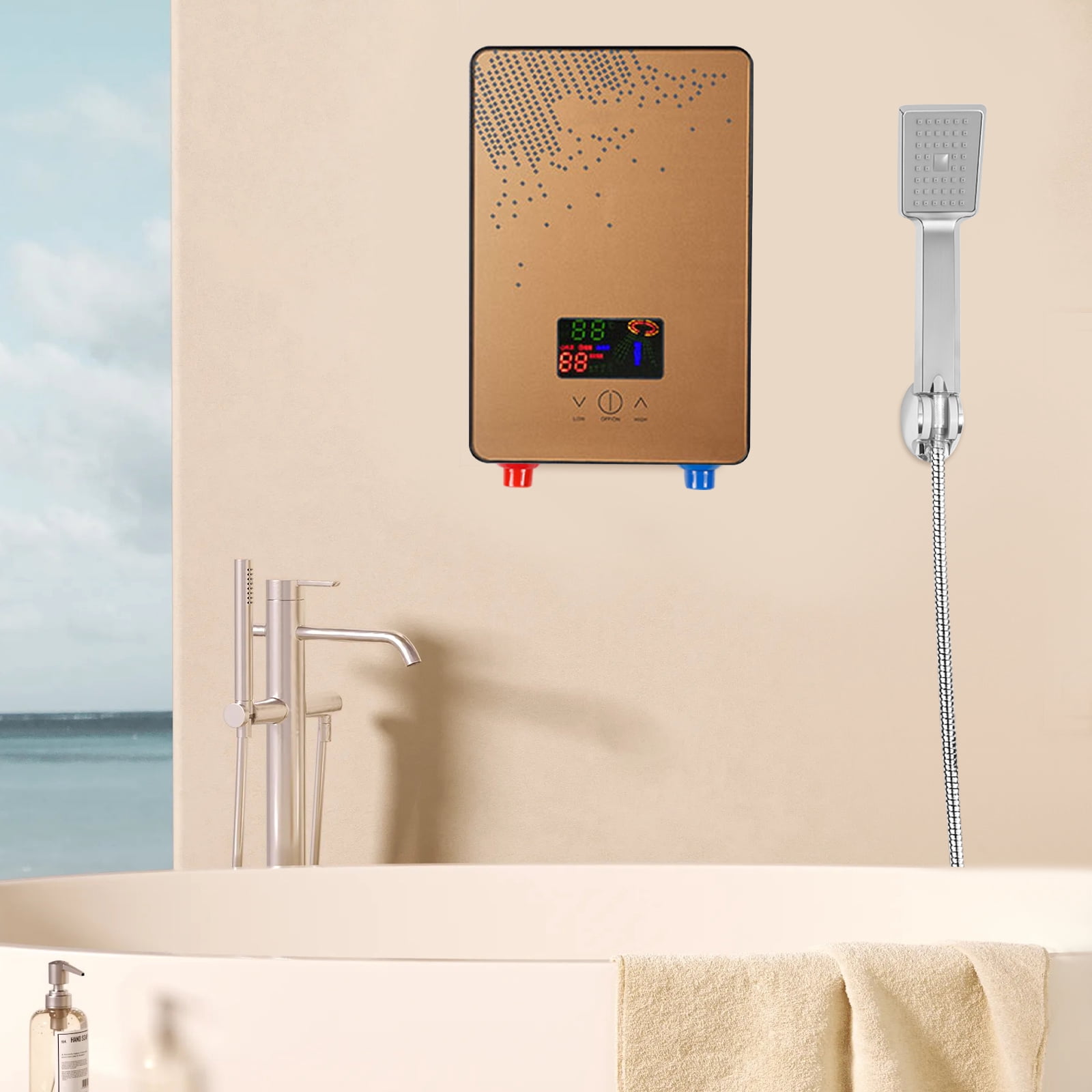 110V 4500W Modern Rectangular  Instant Electric Tankless Hot Water Heater Home Whole House Gold