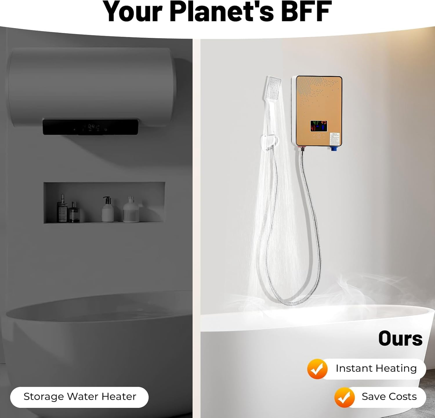 110V 4500W On Demand Instant Electric Mini Tankless Water Heater/Boiler - Whole House Home Bath Shower, Indoor Installation-Gold