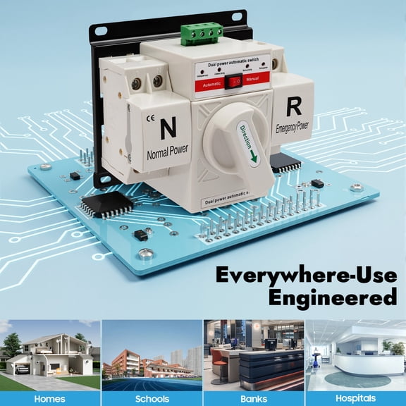 110V 63A Dual Power Automatic Transfer Switch, 2-Pole Generator Changeover Switch ATS Toggle Controller, 50/60Hz, Reliable Uninterrupted Power for Home & Commercial Use