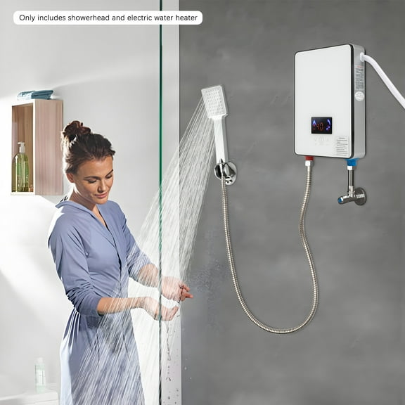 110V 6500W Tankless Electric Water Heater with Shower Head Instant Hot Water, LED Display, Safe Overheat Protection, for Home Bathroom Use