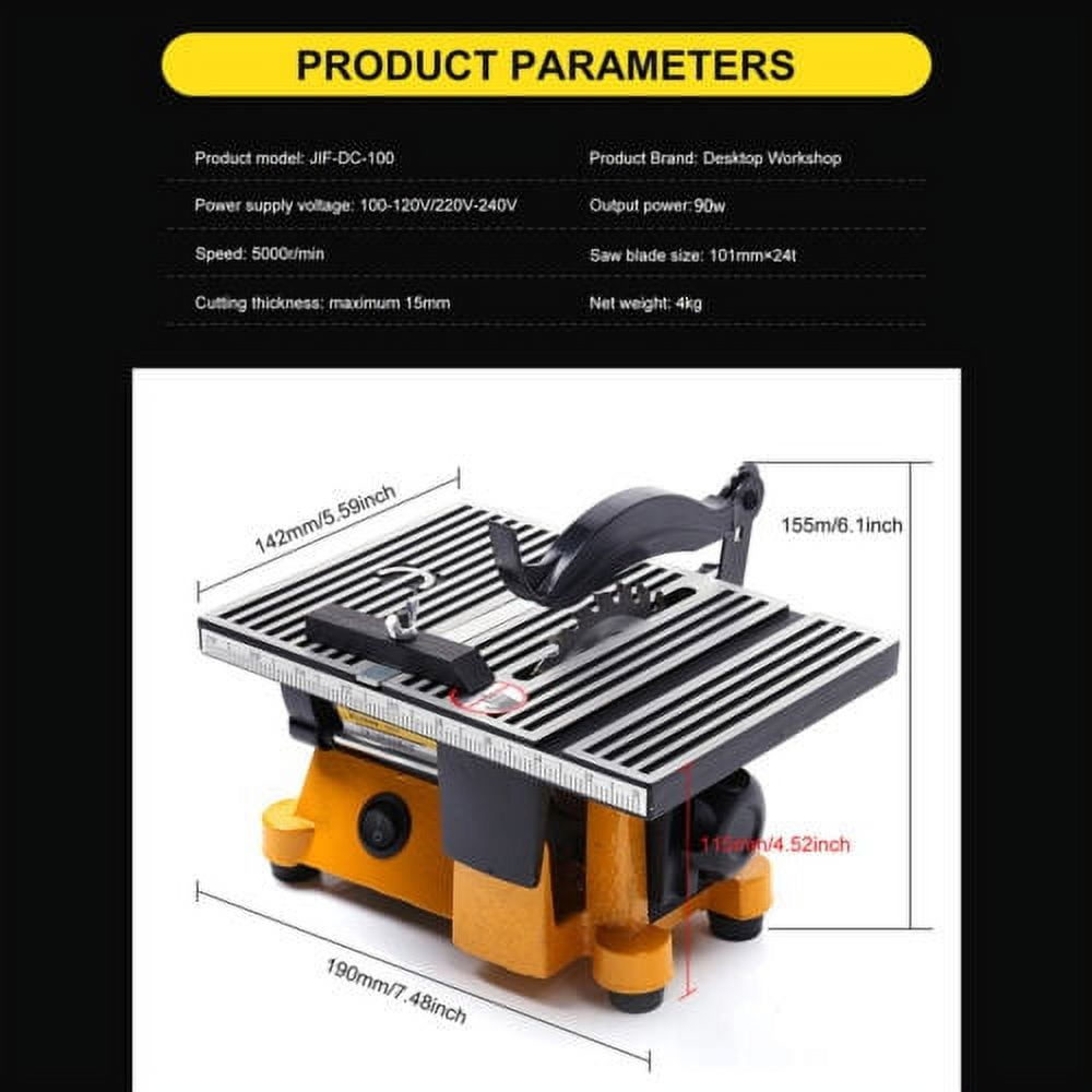 4" Mini Electric Table Saw Metal Wood Cutting Machine Hobby&Craft Power Tool 110V Mini Table Saw Bench Metal Wood Glass Stone Sawing Cutting Machine Cutter 4500/Rpm 3 Wire