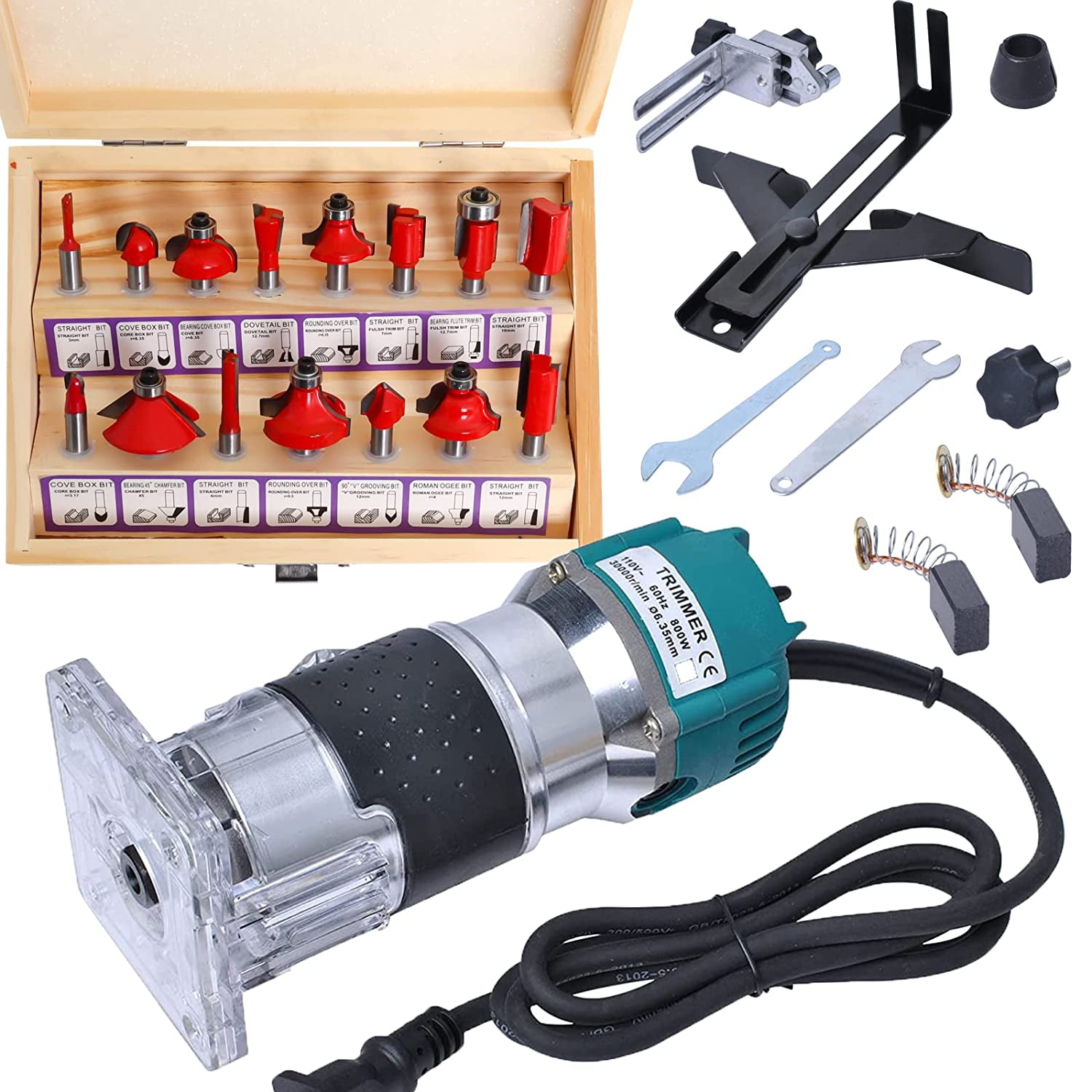 110V 800W Wood Router Laminate Trimmer, Variable Speed Woodworking