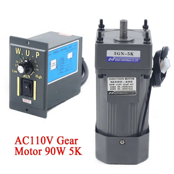 110V 90W Electric Gear Motor with Variable Speed Reducer Controller Single-Phase 0-270RPM 1: 5