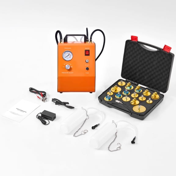 110V Brake Bleeder Kit with Master Cylinder Adapter, Precision Pressure Gauge & Built-In Air Compressor for Professional Automotive Service