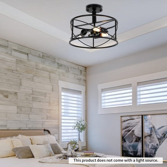 110V Caged Chandelier Semi-Flush Mount Kitchen Farmhouse Ceiling Light Fixture for Kitchen, Living Room