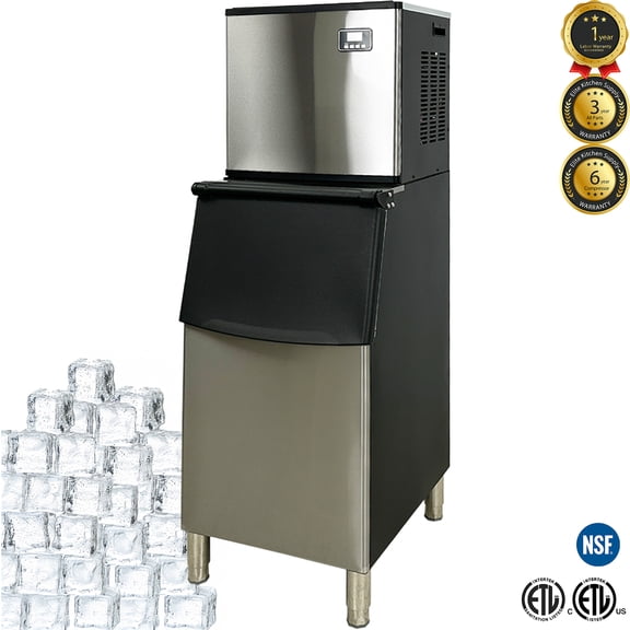 Commercial Ice Maker – 418 lbs/24h Production with 198 lbs Ice Storage, ETL Certified