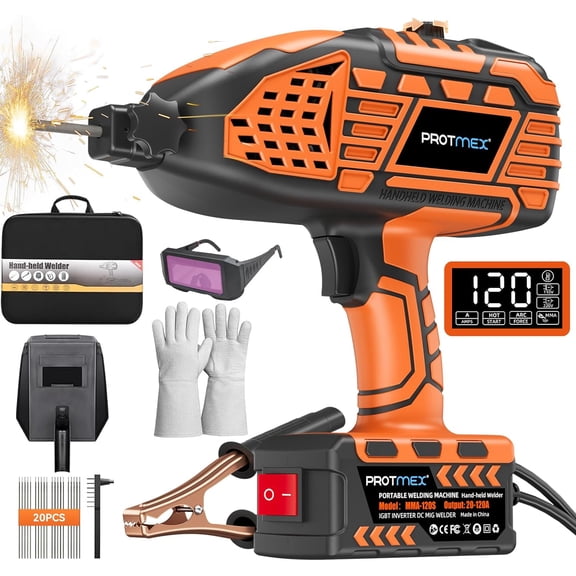 110V Digital Display Portable Welder Handheld Welder Machine IGBT Inverter ARC Welding Gun with 5 Adjustable Currents Equipped with 20PCS 3/32"-1/8" rods ideal for home and repair work