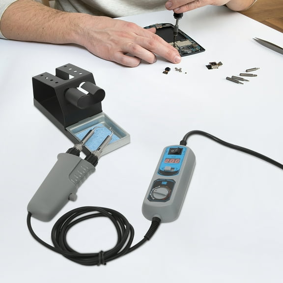 110V Digital Soldering Iron Kit 938D, 392-896F PID Temp Control, Dual Ceramic Core Heating, LED Display with F/C Switch, Sleep Mode, Ideal for Electronics Repair & Manufacturing