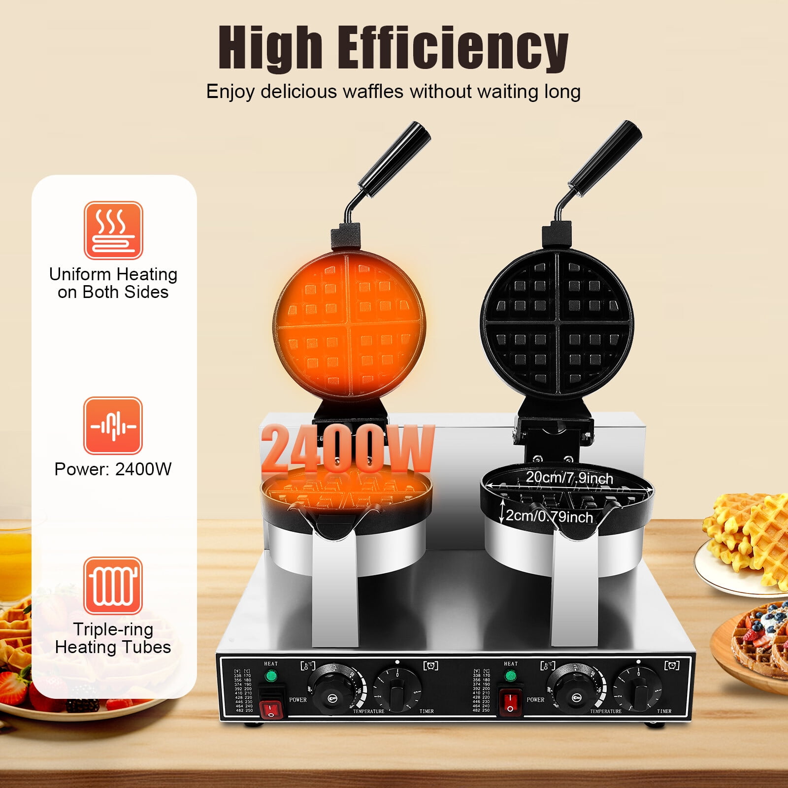 110V Double Head Waffle Maker Electric Digital Muffin Baker Waffle Making Machine for Home, Dessert Stores