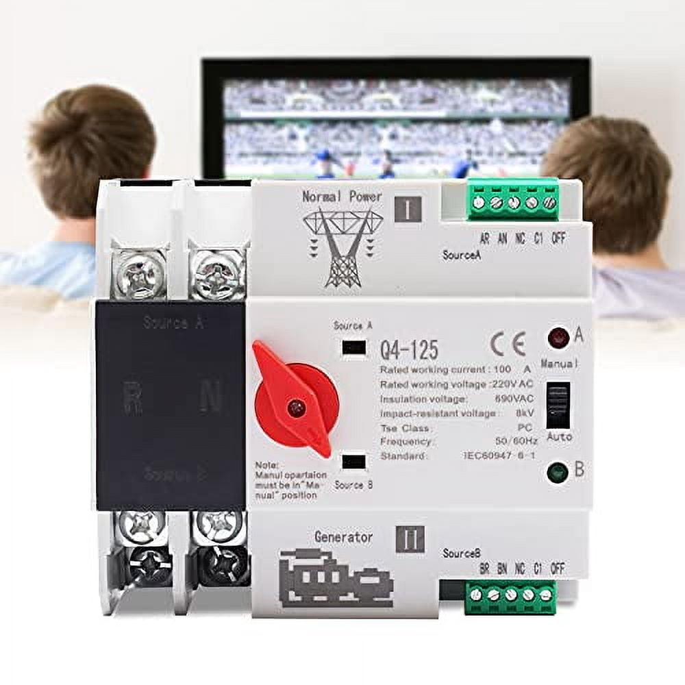 110V Dual Power Automatic Transfer Switch Dual Power Generator Changeover Switch 100A 2P