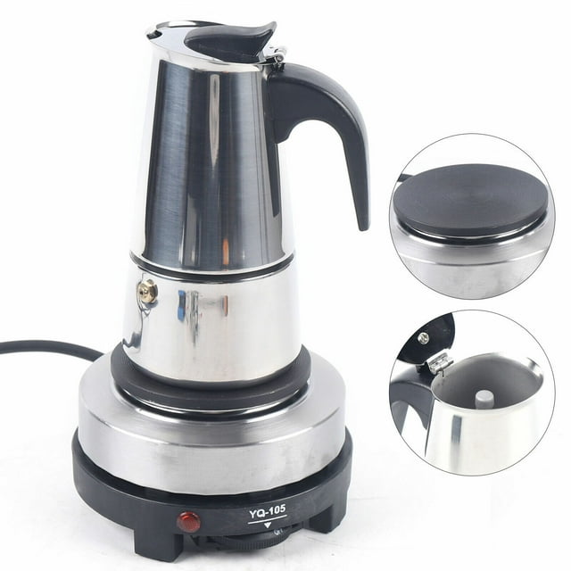 110V Electric Espresso Coffee Maker Moka Pot with Stove 4 Cup 200ml