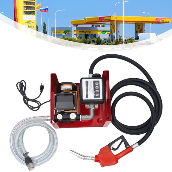 110V Electric Fuel Transfer Pump 550W-60L/Min W/Nozzle Meter Fit Oil Fuel Diesel Ideal for Vehicle Workshops, Car Recycling and Agricultural Use