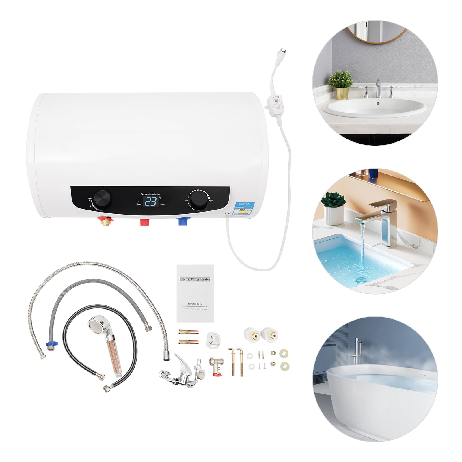 Modern White Column Electric Hot Water Heater Warmer Heating Heat Tank Bathroom Shower House 35L