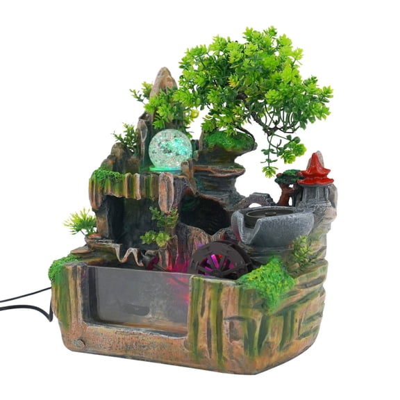 110V Feng Shui Water Sound Desktop Fountain Indoor Rockery Waterfall Fountain W/LED