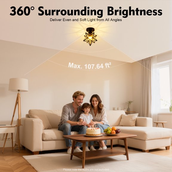 110V Five Pointed Star Ceiling Light, Single E26 Screw Base without Light Source, Geometric Shade Design for Bedroom Hallway Decor Lighting Fixture