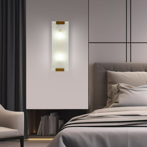 110V Hand-Carved Marble Alabaster Sconce Wall Lamp, G9 Base Modern Gold Lighting Fixture for Home Decor (15x46cm)