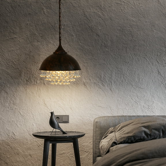 110V Indoor Vintage Clear+Rust Crystal Glass Chandelier Ceiling Light Fixture Lamp for Living Room Cooking Island