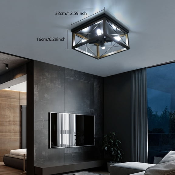 110V Industrial Ceiling Light Fixture Wood Ceiling Lamp for Hallway Entryway E26x4 32*32*16cm