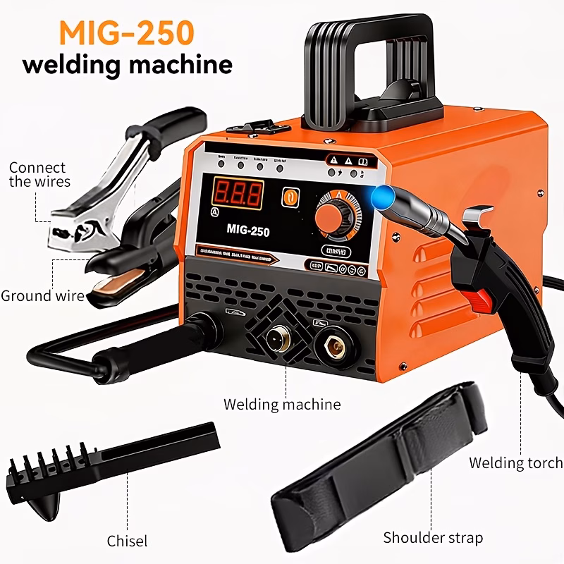 110V MMA Welding Machine, IGBT Digital Display Stick Arc Welder, Multi-process DC Inverter MIG Welder with Hot Start, Electrode Holder, Ground Clamp, Power Adapter & Welding Brush