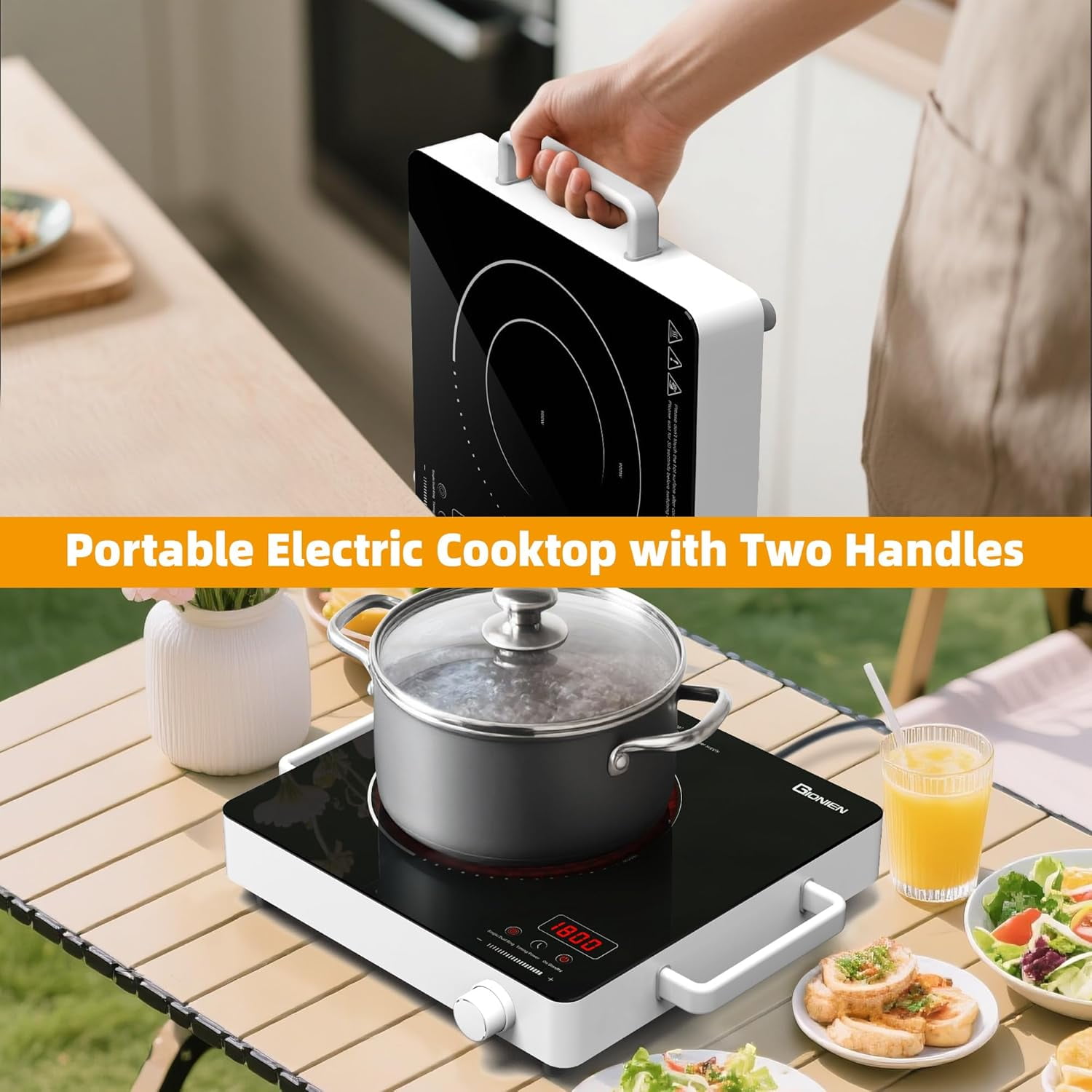 110V Portable Electric Cooktop with 3 Heat Modes, 3-Hour Timer & Safety Lock