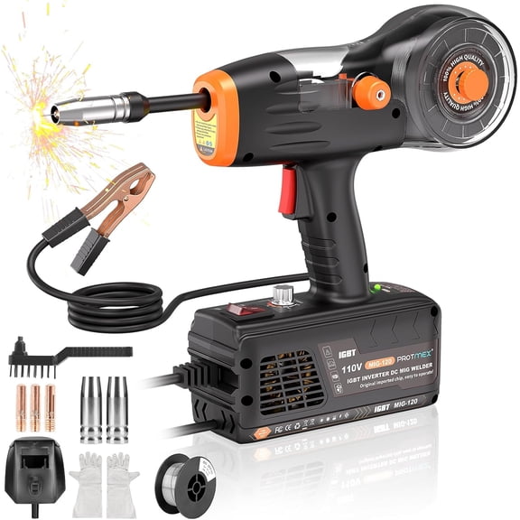 110V Portable MIG Welder Machine 120A Gasless Handheld Wire Welder Compact Light Welder Inverter Welding Machine for 0.030"-0.035" Flux Core Wire DIY Automotive Repair Ironwork