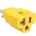 thumbnail image 1 of 110V Regular Wall Outlet Adapter, 15 Amp to 20 Amp T-Blade - 3 in 1 Female, Window AC, Yellow, 1 of 6