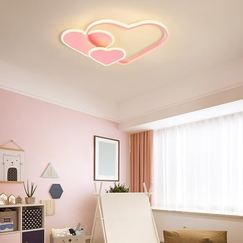110V Romantic Heart Ceiling Light for Girls Bedroom, Dimmable LED Flush Mount with Remote, 36W Pink Acrylic Shade, for Living Rooms, Kitchens, Dressing Rooms$$Tools & Hardware Other