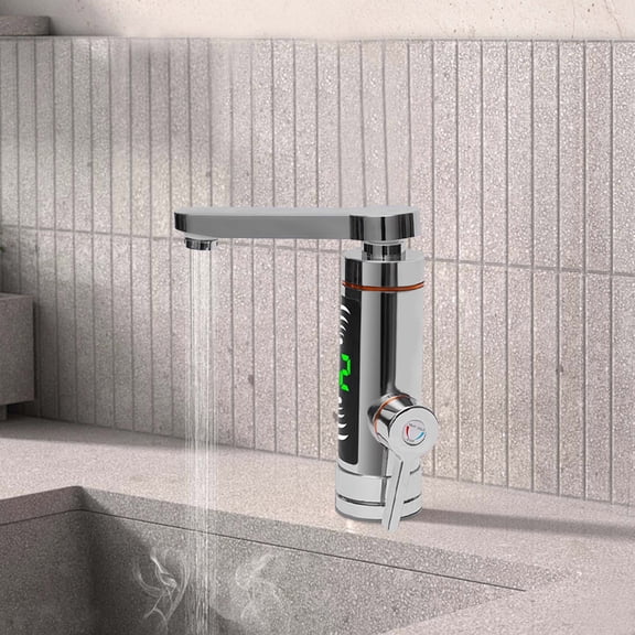 110V Silver Electric Water Heater Faucet Instant Heating Tap with LED Digital Display for Kitchens