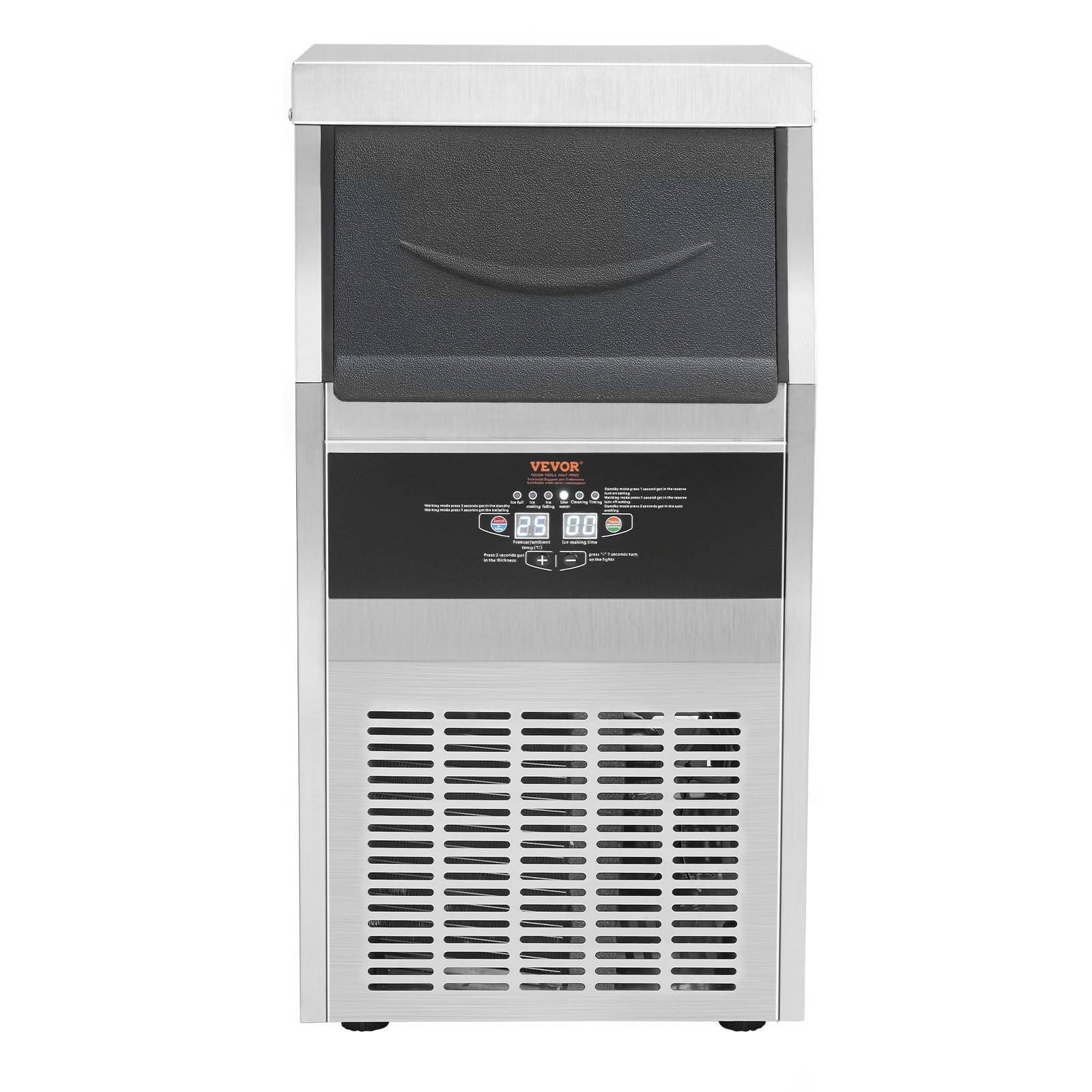 110V Stainless Steel Commercial Ice Maker - 80-90LBS/24H, 24LBS Storage Bin, Auto Operation, Clear Ice Cubes for Home/Bar, Includes Water Filter, Scoop & Hose - Heavy Duty