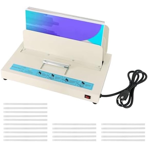 110V Thermal Binding Machine, 1-50mm Binding Thickness, A4 Maximum Binding Length, 500 Sheets Capacity with 20pcs 1/2" (12mm) Glue Strips with mesh Backing for Thermal Book Binder$$Office