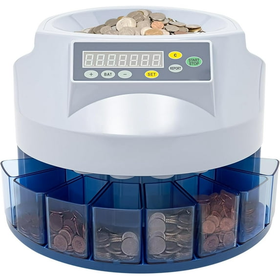 110V USD Commercial Automatic Coin Sorter & Change Counter Machine, Electric Coin Sorter with Display, 330 Units/min, 8 Slots Coin Counter Machine Sorter for Business, Shop, Home, White