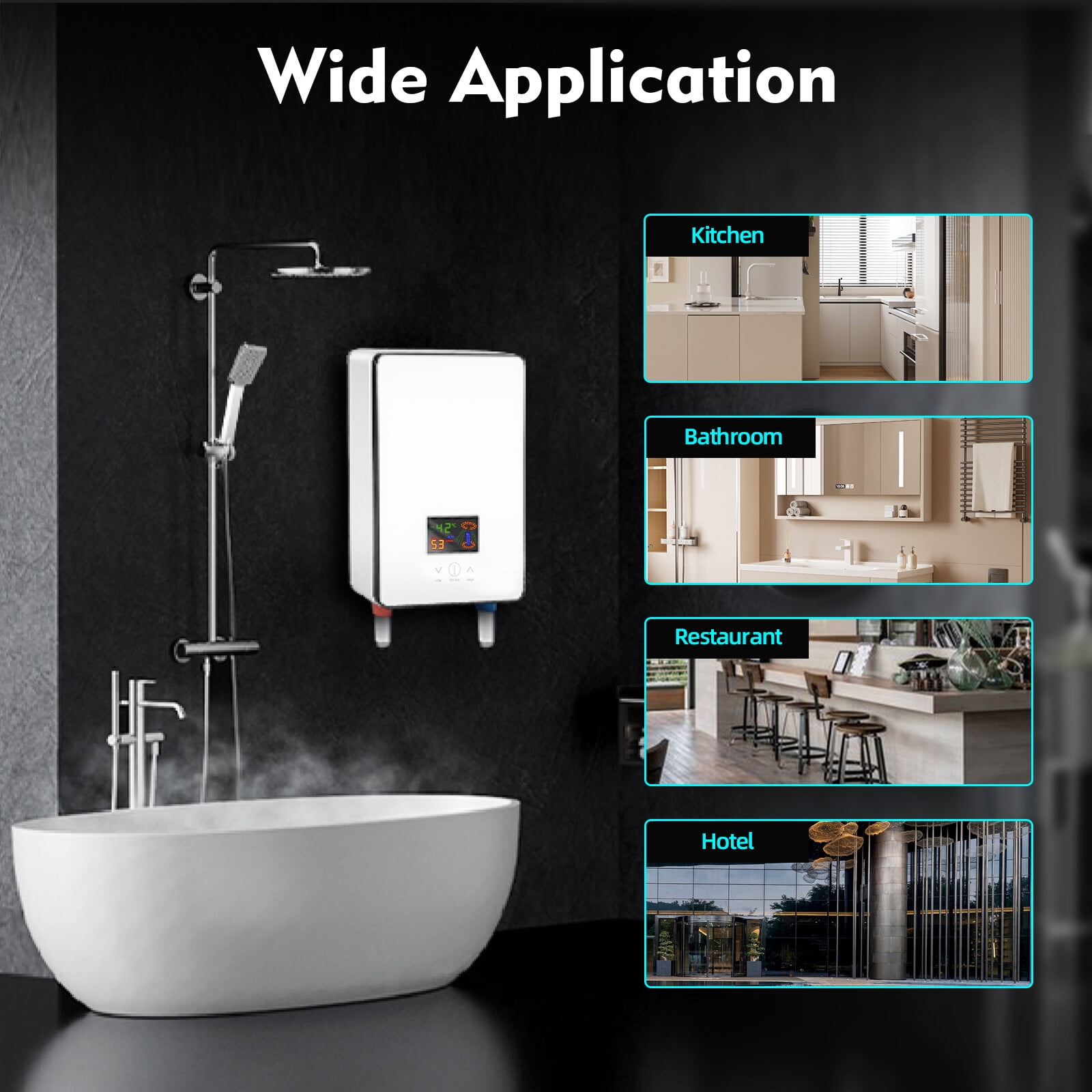 110V Whole House Electric Tankless Instant Water Heater With Shower Head 4500W 10.83*7.2*2.76 inch for Kitchens, Bathrooms, Restaurants, Hotels