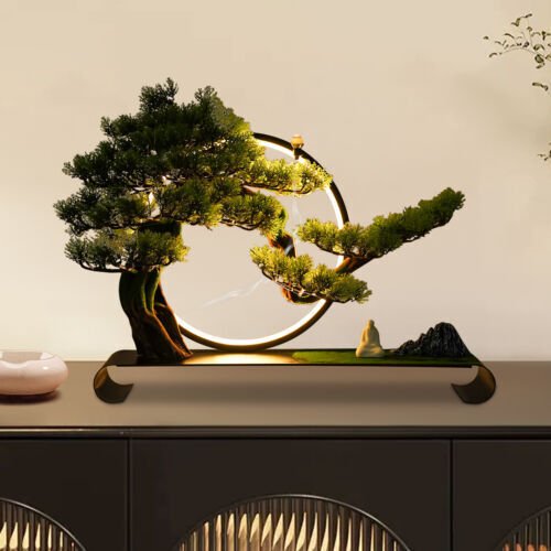 110V Zen Artificial Pine Tree with Lamp Rings Decoration 53*12*42cm for Backflow Incense