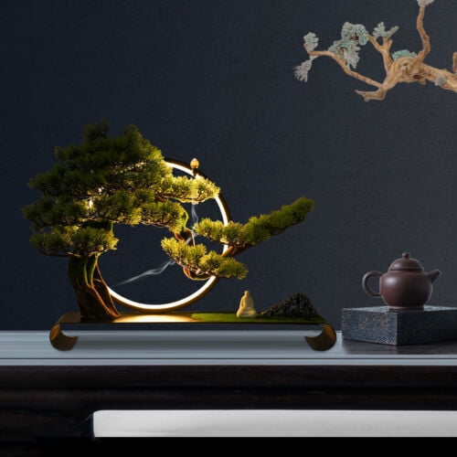 110V Zen Artificial Pine Tree with Lamp Rings Decoration 53*12*42cm for Backflow Incense