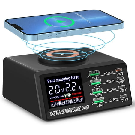110W USB Charging Station, 8-Port Multi USB Charging Station, Fast Charger Compatible with iPhone, Samsung, Galaxy, ipad, Drone, Android, Speakers, Suitable for Home,Office,Travel Etc